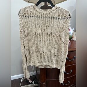 Zara Cream Textured Crew Neck Sweater